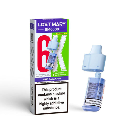 LOST MARY BM6000 v2 BLUE RAZZ GAMI VAPE POD - 20mg - Vapeslough