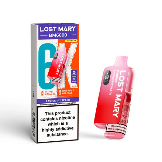 LOST MARY BM6000 v2 RASPBERRY PEACH PRE-FILLED VAPE KIT - 20mg - Vapeslough