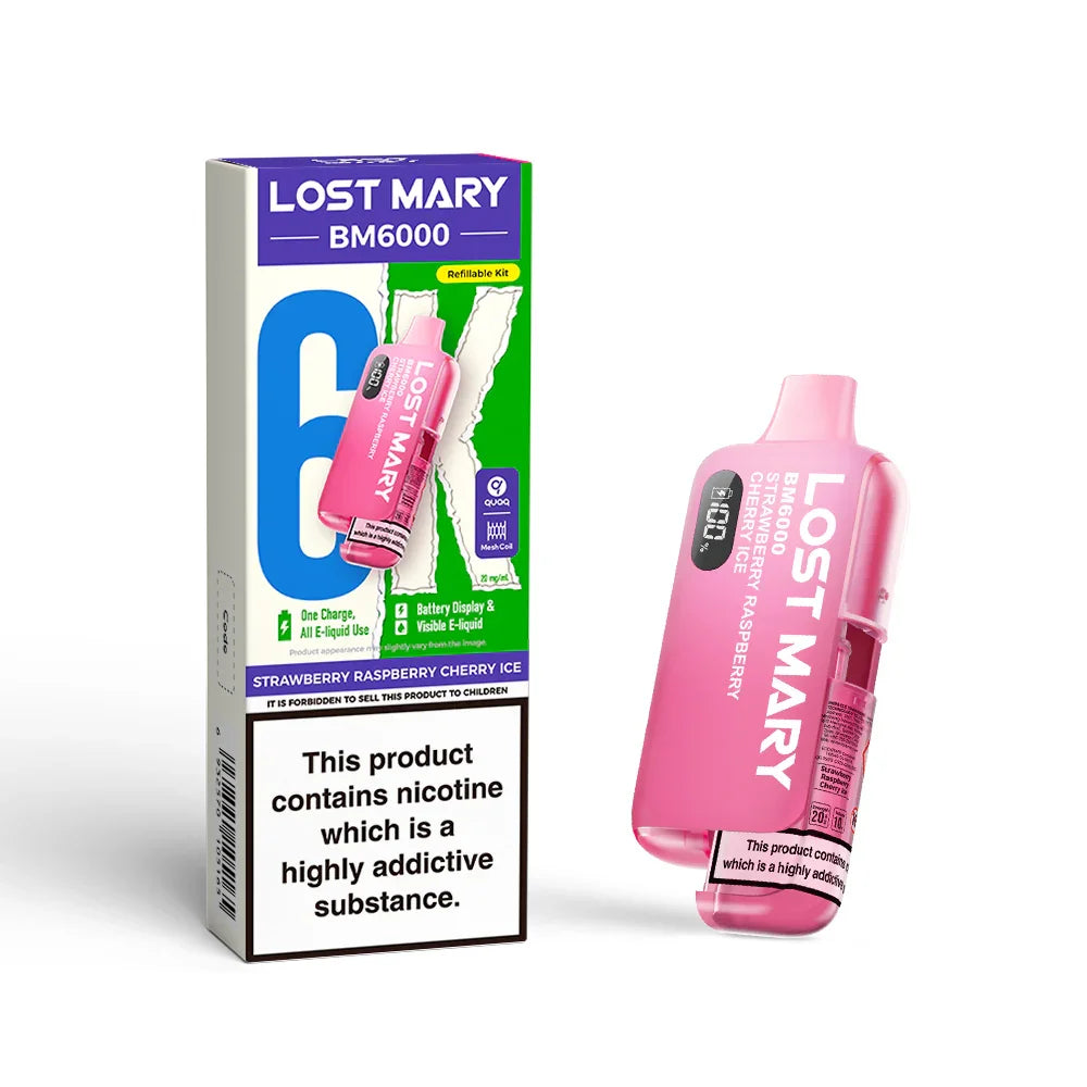 LOST MARY BM6000 v2 STRAWBERRY RASPBERRY CHERRY ICE PRE-FILLED VAPE KIT - 20mg - Vapeslough