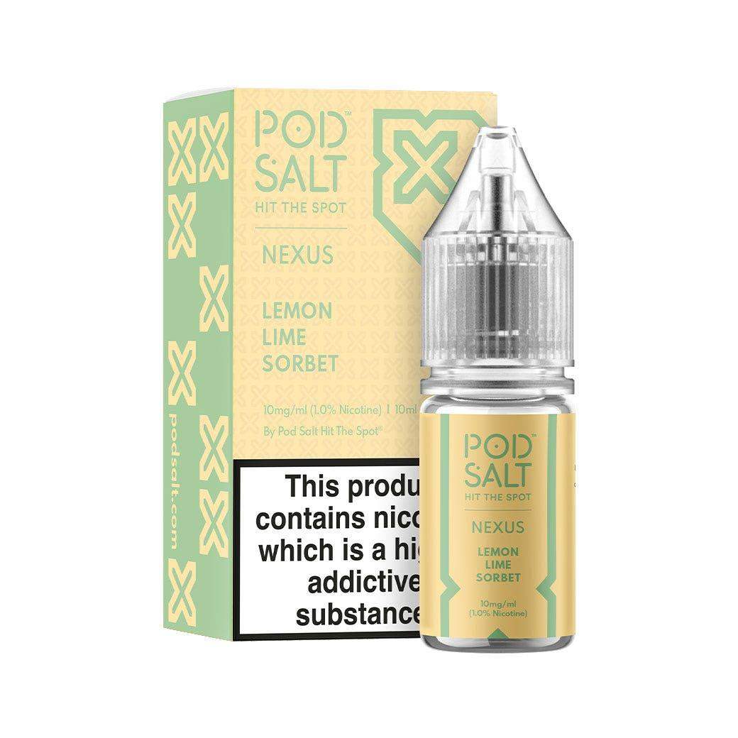 NEXUS LEMON LIME SORBET 10ML NICOTINE SALT E-LIQUID BY POD SALT - Vapeslough