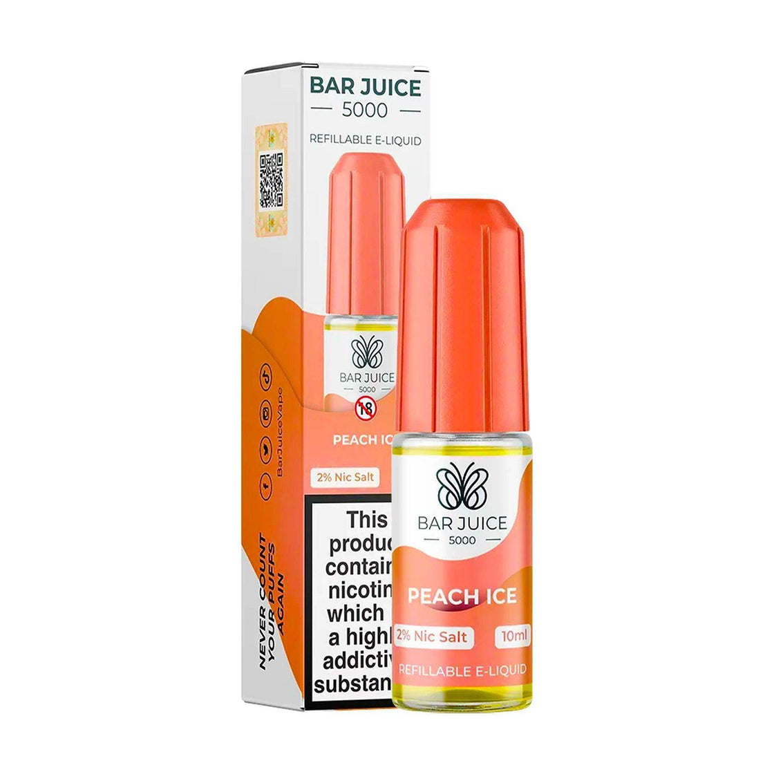 PEACH ICE 10ML E LIQUID NICOTINE SALT BY BAR JUICE 5000 - Vapeslough