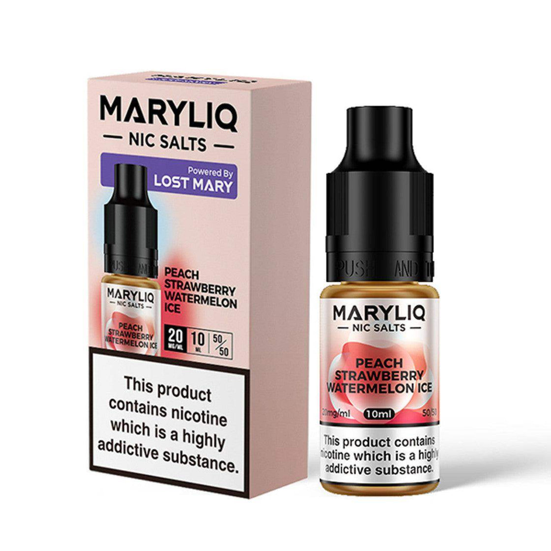 PEACH STRAWBERRY WATERMELON ICE 10ML E-LIQUID NICOTINE SALT BY MARYLIQ - LOST MARY - Vapeslough