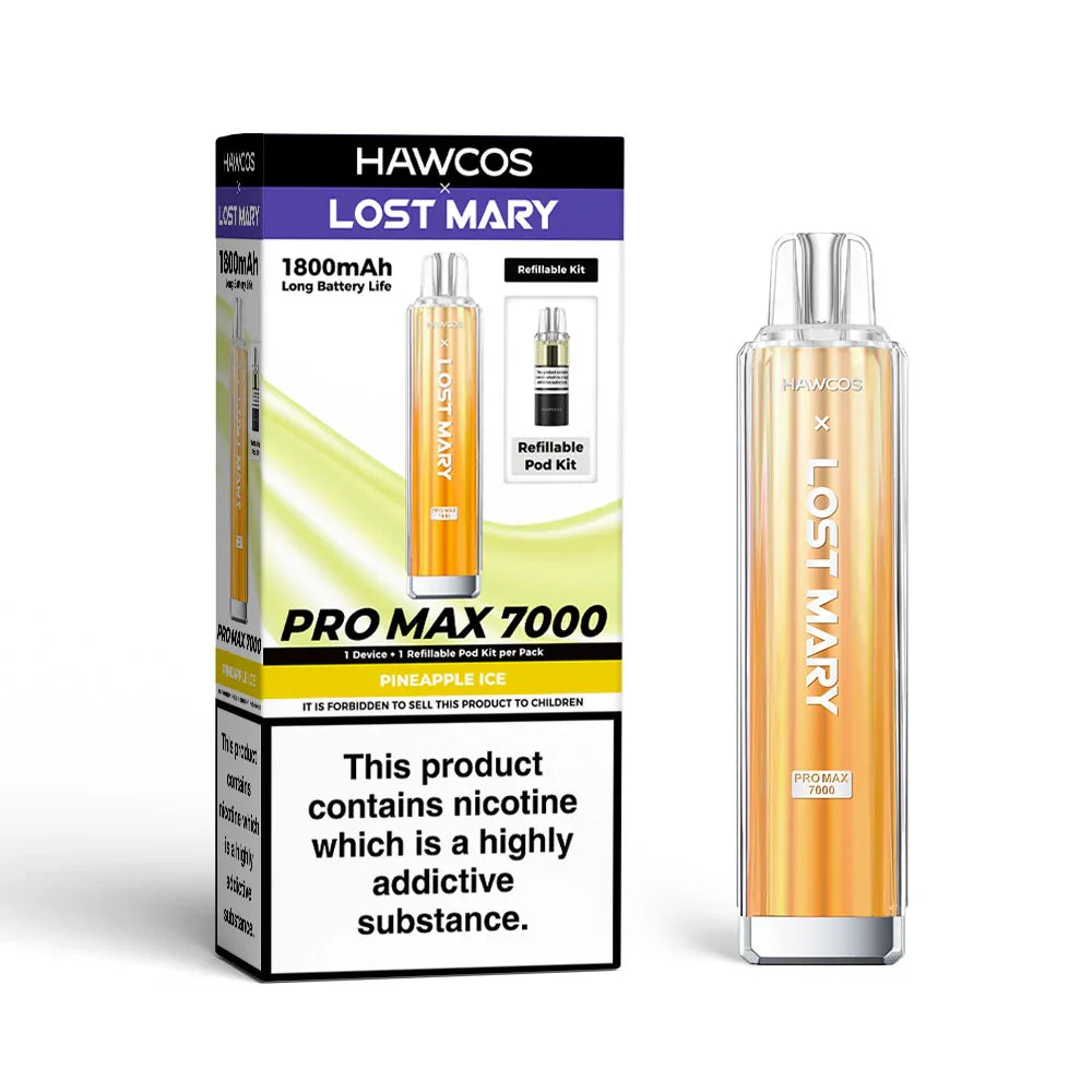 Pineapple Ice - Hawcos x Lost Mary Pro Max 7000 Prefilled Pod Kit - 20mg - Vapeslough