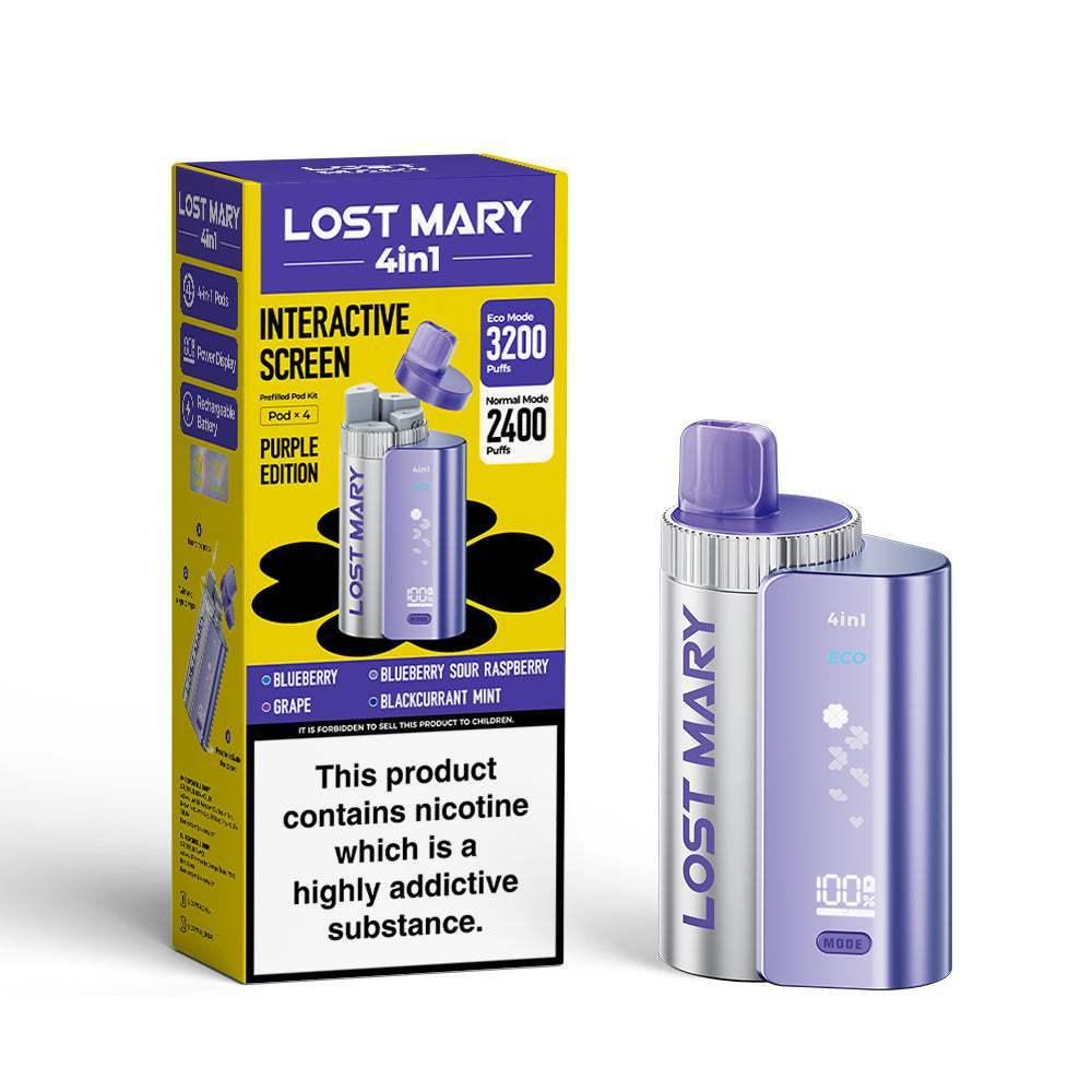 PURPLE EDITION - LOST MARY 4IN1 POD SYSTEM DEVICE KIT - 3200PUFFS - Vapeslough