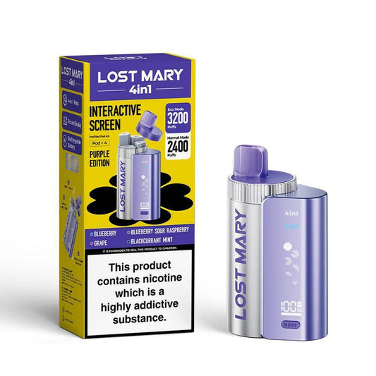 PURPLE EDITION - LOST MARY 4IN1 POD SYSTEM DEVICE KIT - 3200PUFFS - Vapeslough