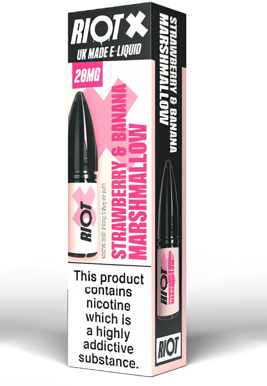 STRAWBERRY & BANANA MARSHMALLOW - RIOT X - 10ML NIC SALT E-LIQUID - 5MG | 10MG | 20MG BY RIOT SQUAD - Vapeslough
