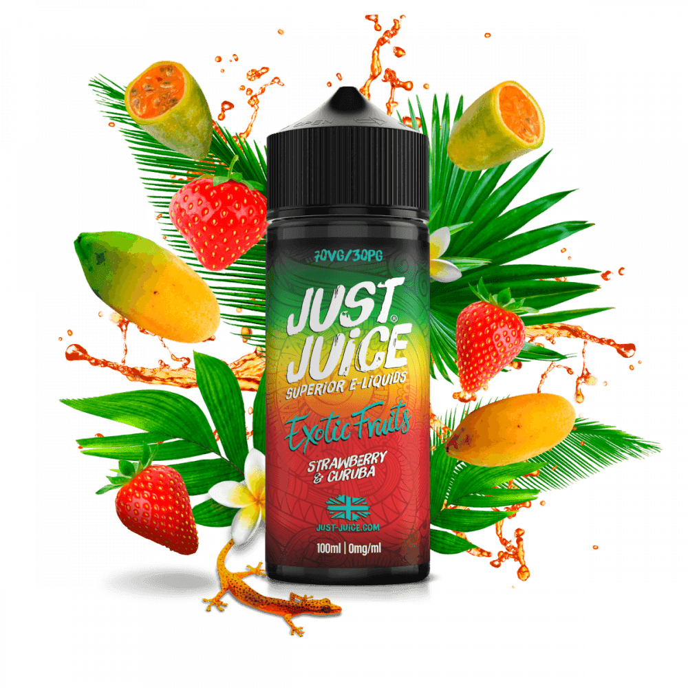 STRAWBERRY & CURUBA 100ML SHORT FILL E-LIQUID BY JUST JUICE - Vapeslough