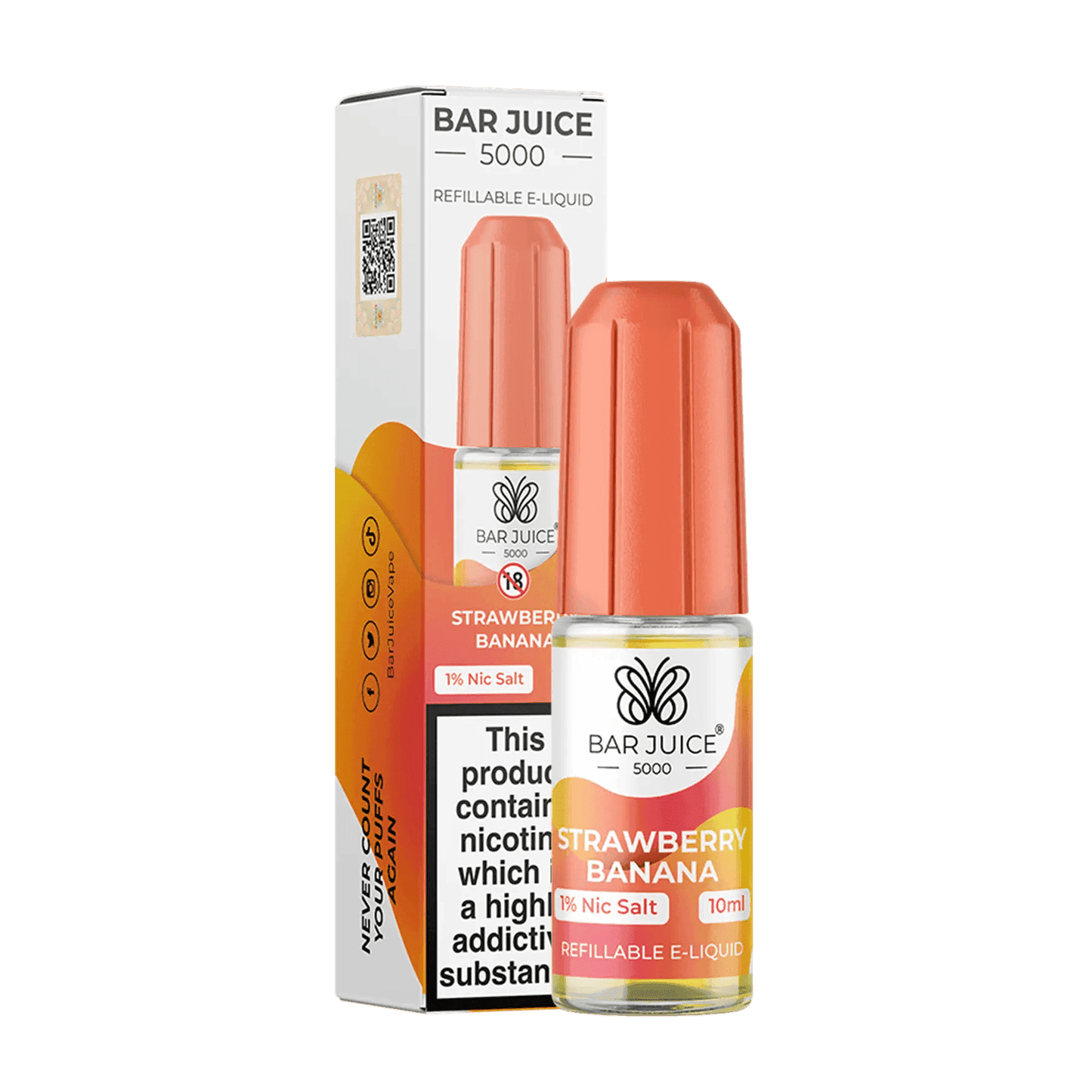 STRAWBERRY BANANA 10ML E LIQUID NICOTINE SALT BY BAR JUICE 5000 - Vapeslough