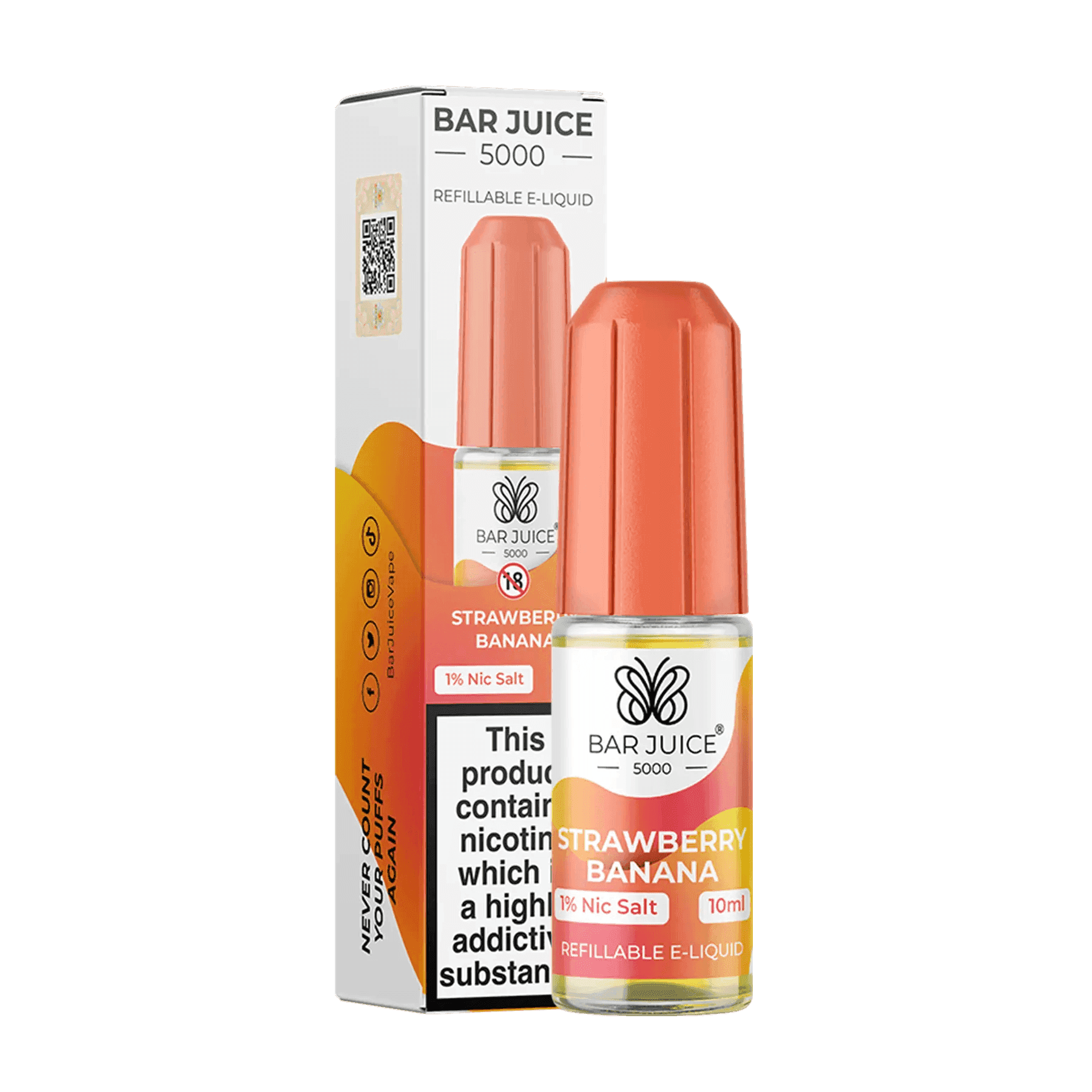 STRAWBERRY BANANA 10ML E LIQUID NICOTINE SALT BY BAR JUICE 5000 - Vapeslough