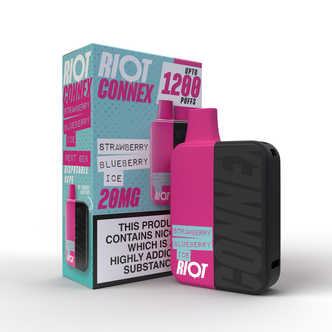 STRAWBERRY BLUEBERRY ICE - RIOT CONNEX - DISPOSABLE POD SYSTEM KIT - 1200 PUFFS BY RIOT SQUAD - Vapeslough