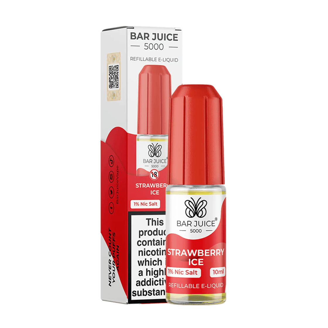 STRAWBERRY ICE 10ML E LIQUID NICOTINE SALT BY BAR JUICE 5000 - Vapeslough