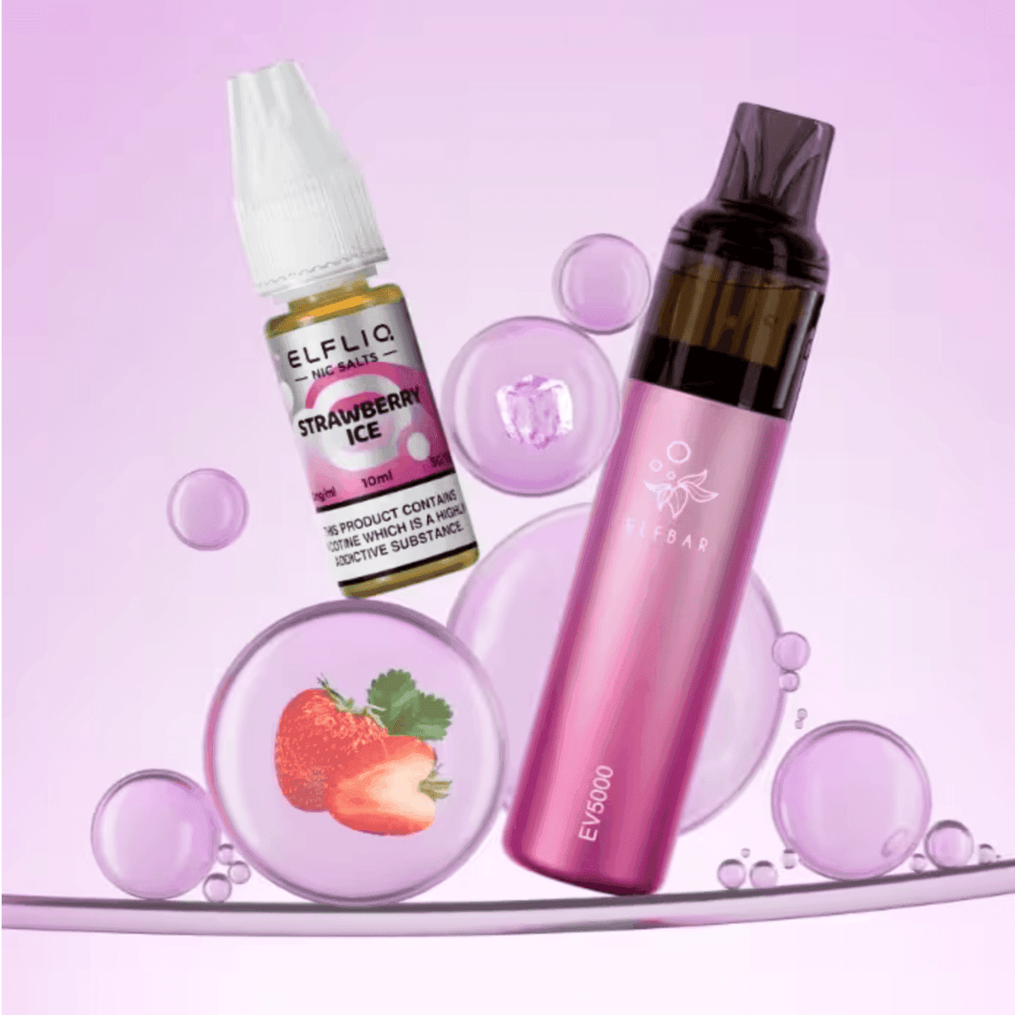 STRAWBERRY ICE - ELF BAR EV5000 REFILLABLE RECHARGEABLE DISPOSABLE VAPE KIT - Vapeslough