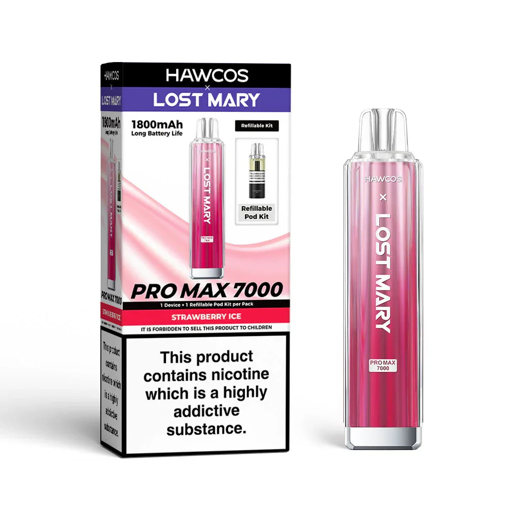 Strawberry Ice - Hawcos x Lost Mary Pro Max 7000 Prefilled Pod Kit - 20mg - Vapeslough