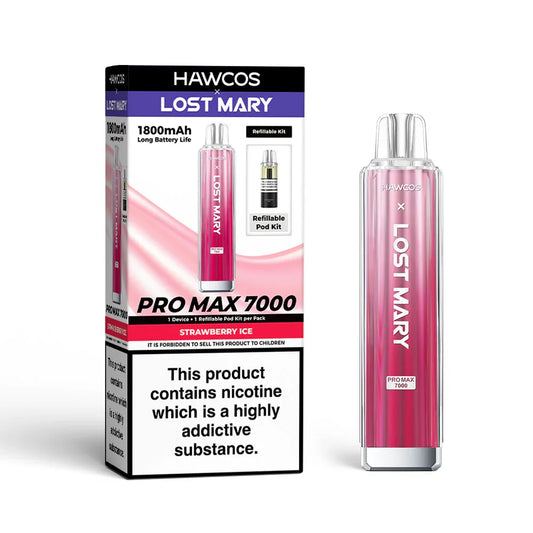Strawberry Ice - Hawcos x Lost Mary Pro Max 7000 Prefilled Pod Kit - 20mg - Vapeslough