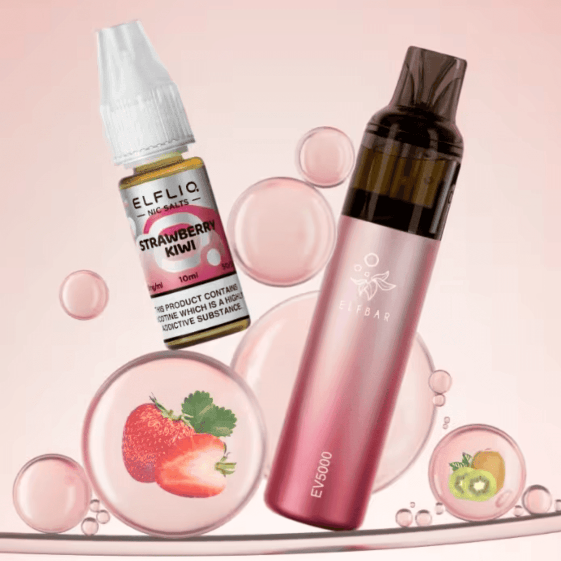 STRAWBERRY KIWI - ELF BAR EV5000 REFILLABLE RECHARGEABLE DISPOSABLE VAPE KIT - Vapeslough