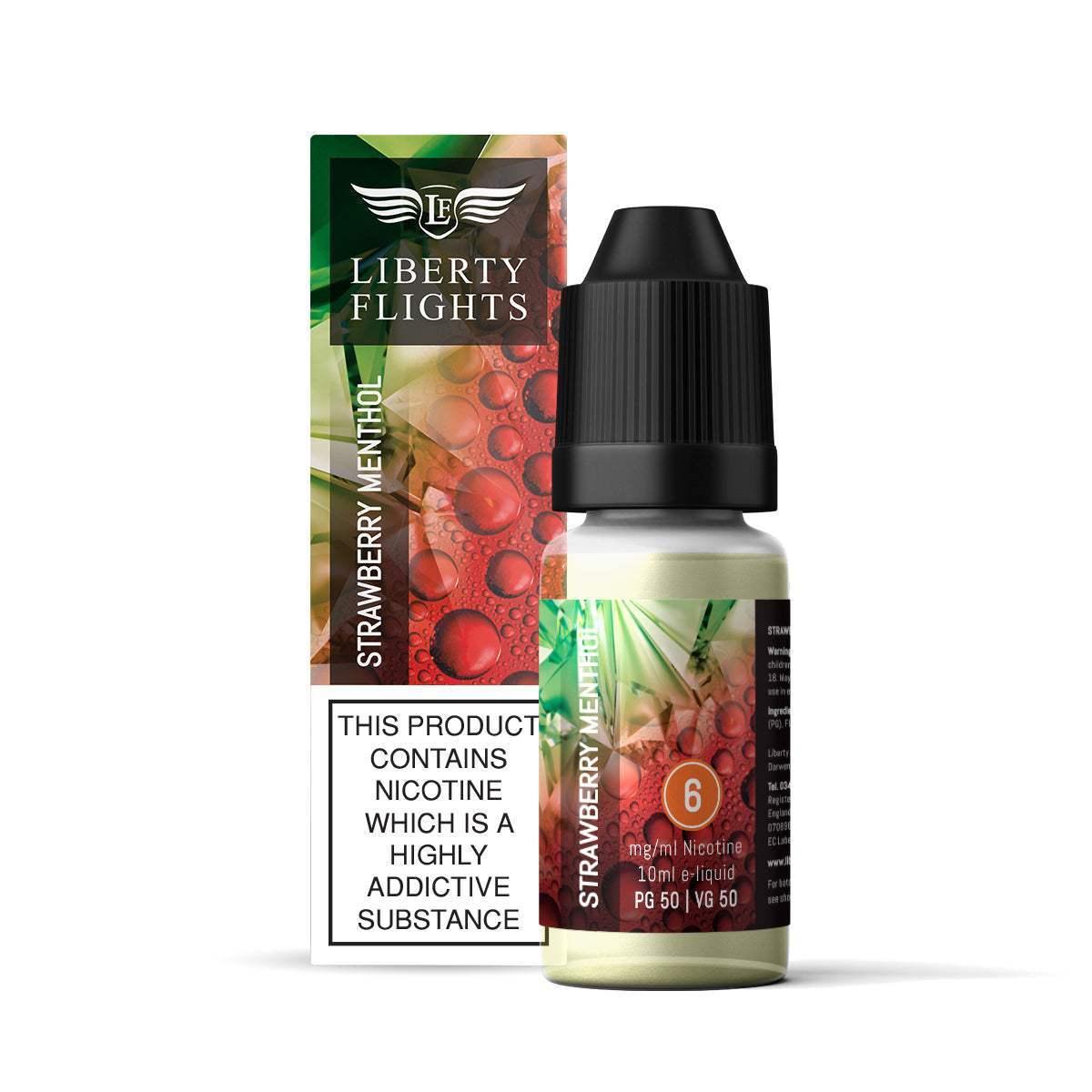 STRAWBERRY MENTHOL - 10ML E-LIQUID 50VG|50PG BY LIBERTY FLIGHTS - 0MG|3MG|6MG|12MG|18MG - 1X|3X|4X|10X BOTTLES - Vapeslough