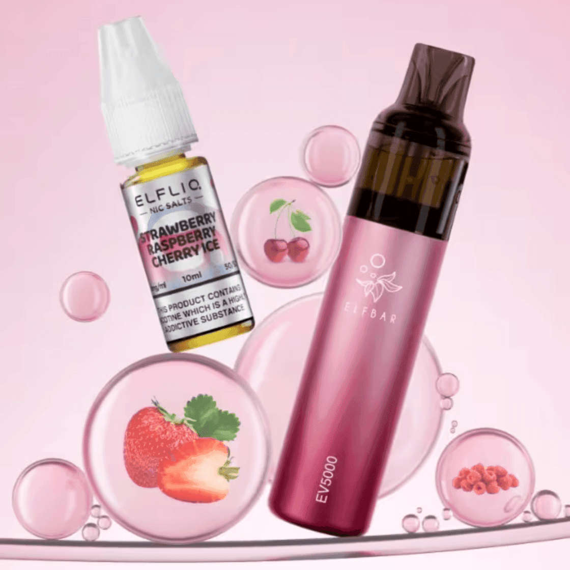 STRAWBERRY RASPBERRY CHERRY ICE - ELF BAR EV5000 REFILLABLE RECHARGEABLE DISPOSABLE VAPE KIT - Vapeslough