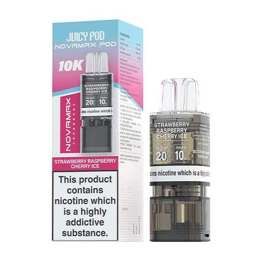 STRAWBERRY RASPBERRY CHERRY ICE - JUICY POD NOVAMAX 10K PRE-FILLED POD - Vapeslough
