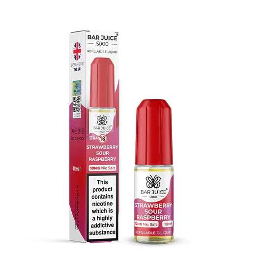 STRAWBERRY SOUR RASPBERRY 10ML E LIQUID NICOTINE SALT BY BAR JUICE 5000 - 5MG|10MG|20MG - Vapeslough