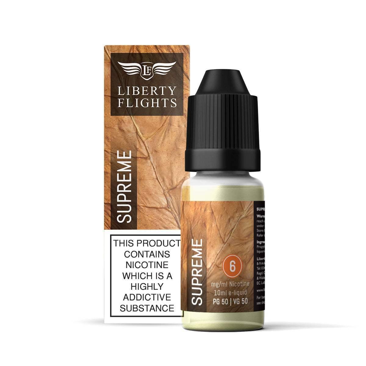 SUPREME - 10ML E-LIQUID 50VG|50PG BY LIBERTY FLIGHTS - 0MG|3MG|6MG|12MG|18MG - 1X|3X|4X|10X BOTTLES - Vapeslough