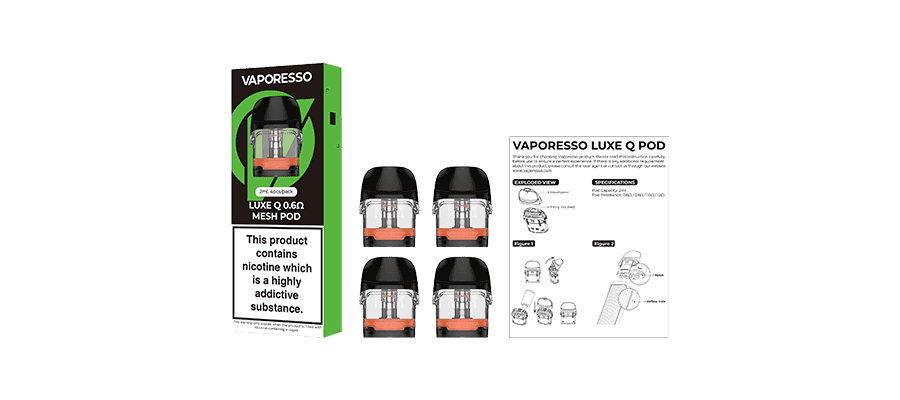 VAPORESSO LUXE Q2 QS & Q COREX REPLACEMENT PODS - PACK OF 4 - Vapeslough