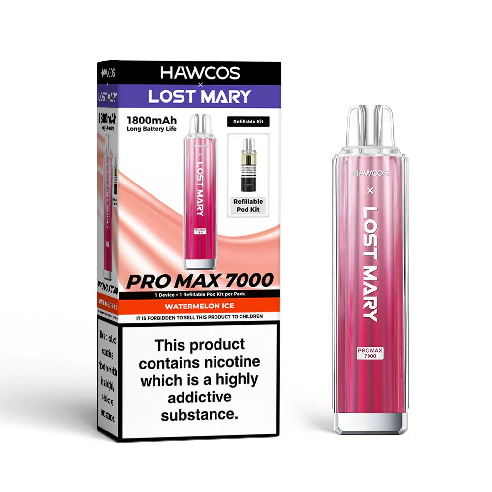 Watermelon Ice - Hawcos x Lost Mary Pro Max 7000 Prefilled Pod Kit - 20mg - Vapeslough