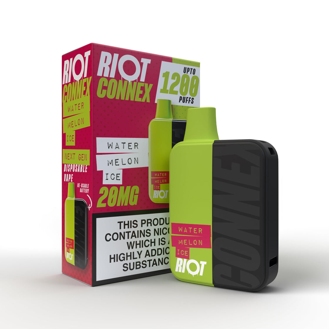 WATERMELON ICE - RIOT CONNEX - DISPOSABLE POD SYSTEM KIT - 1200 PUFFS BY RIOT SQUAD - Vapeslough